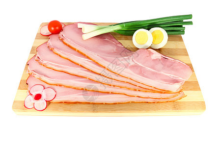 猪肉火腿猪肉木板熏制萝卜食物烹饪绿色洋葱白色红色图片