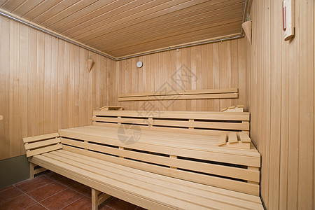 木制桑拿室内木头座位闲暇奢华福利蒸汽洗涤浴室药品温度图片