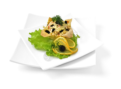 沙拉和蟹肉在篮子里餐厅盘子产品柠檬自助餐小酒馆咖啡店草药面团图片