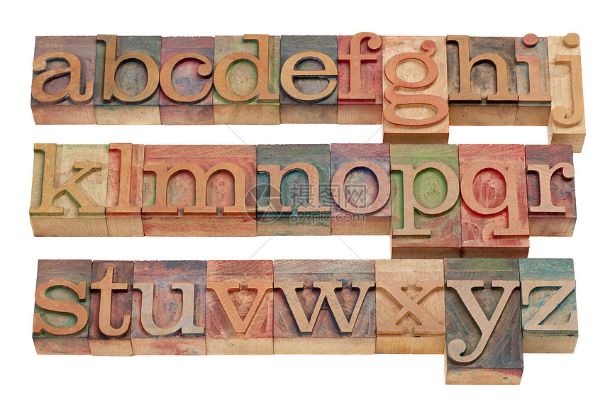 木质文字印刷型英文字母表图片