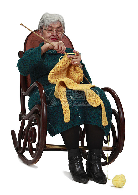 老年妇女编织手工女士线索白发摇椅羊毛线团摇杆注意力工艺图片