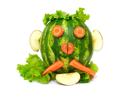 滑稽的西瓜头营养饮食甜点食物沙拉卫生水果头发胡子保健图片
