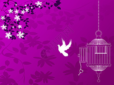 自由的逃亡装饰鸟笼插图风格线条艺术草图叶子钥匙背景图片