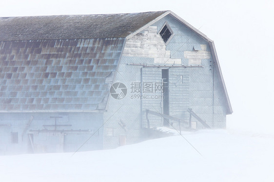 Blizzard和农场建筑 萨斯喀彻温蓝色国家场景公园冻结天空降雪场地季节车道图片