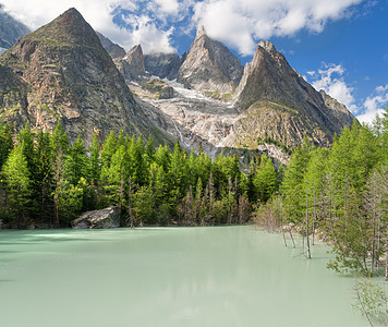 拉戈佛     意大利库马约尔绿湖全景反射树木天空顶峰冰川旅行森林高度晴天图片