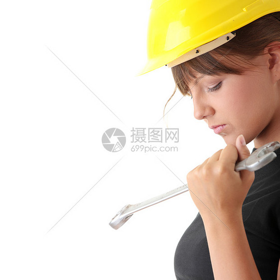 青年妇女建筑工工作安全木匠腰带女士女孩男人职业头盔工人图片