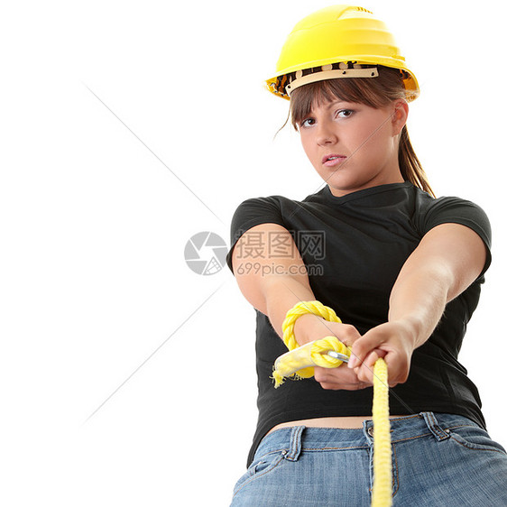 青年妇女建筑工工人职业维修木匠承包商女孩建设者女士建筑腰带图片