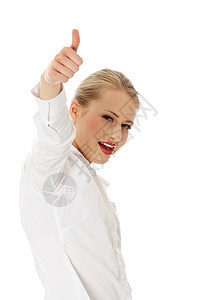 女商务人士露出大拇指成人拇指快乐商务人士女性微笑女士金发白色图片