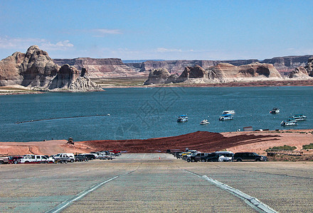 亚利桑那州鲍威尔湖娱乐砂岩旅游运动日落瞄准具峡谷台面悬崖沙漠图片