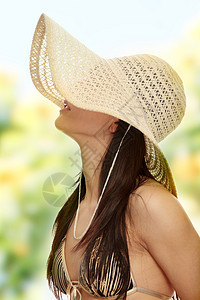 夏季妇女福利青年比基尼身体太阳女士假期帽子棕褐色女孩图片