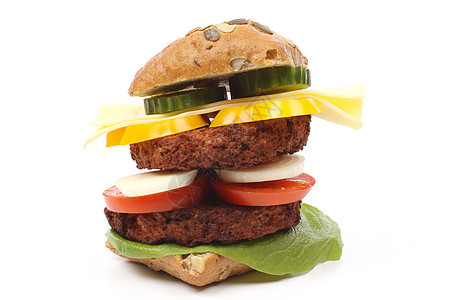 巨型汉堡包营养食物蔬菜包子宏观黄瓜面包牛肉沙拉美食图片
