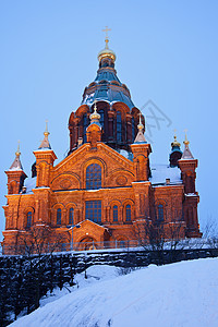 赫尔辛基乌斯彭斯基大教堂蓝色天空圆顶宗教白色大教堂教会建筑图片