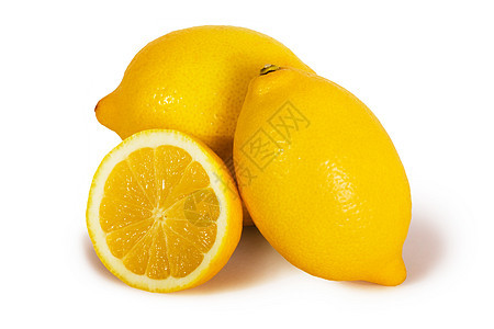 新鲜柠檬热带水果阴影白色圆圈黄色活力食物图片