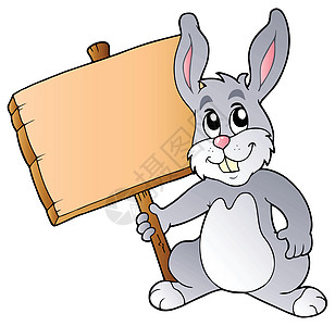 持有木板的可爱兔子图片