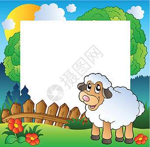 复活节框架和草地上的绵羊图片
