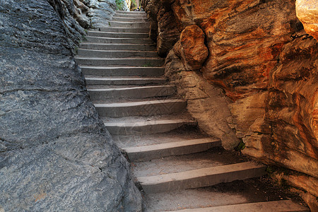 贾斯珀国家公园阿塔巴斯卡瀑布的岩石楼梯场景旅行水平风景溪流图片