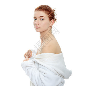 浴袍中的女人女性微笑浴衣护理身体淋浴肩膀冒充青少年温泉图片