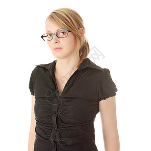 一个戴眼镜的漂亮年轻女人的肖像头发生意人老师女性学生女孩商务经理大学眼睛图片