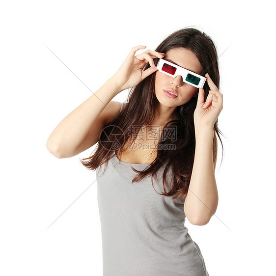 戴3D眼镜的妇女观众眼镜娱乐屏幕女性享受电影视频女士乐趣图片