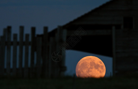 满月透过旧建筑窗户看月光水平大草原乡村风景月球围栏美术场景天空旅行图片