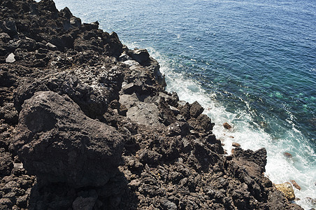 火山岩蓝色海岸风景海景编队石头地质学黑色崎岖支撑图片