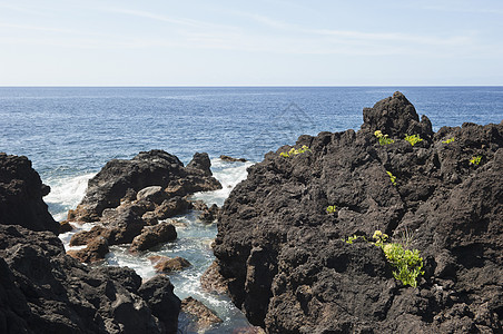 火山岩悬崖海岸火山黑色水平蓝色编队崎岖海景支撑图片