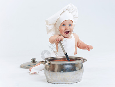 小厨师孩子乐趣戏服微笑食物婴儿帽子午餐男生厨房图片
