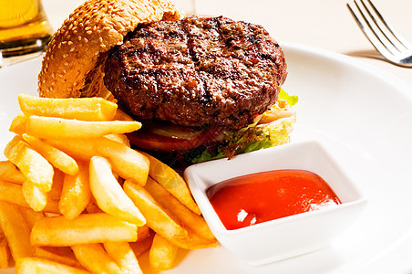 经典漢堡三明治午餐小吃营养垃圾面包牛肉芝麻宏观包子蔬菜图片