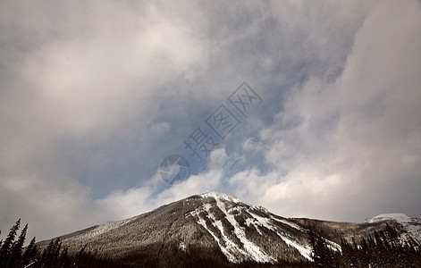 冬季落基山脉树木阴霾旅行荒野风景多云阴影水平白色场景图片