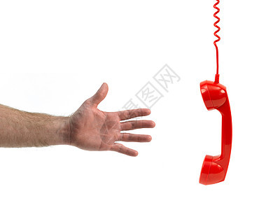 红色电话手听器帮助数字旋转绳索男性技术情况塑料白色听筒图片