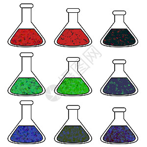 烧杯化学实验液体药品瓶子化学品插图医疗科学背景图片