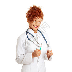 持有注射器的女医生或护士疫苗注射疾病诊所女孩实验室药品蓝色工作工人图片