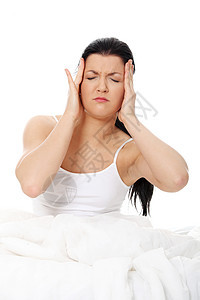 床上头痛发烧宿醉内衣压力黑发情况卧室保健卫生痛苦图片