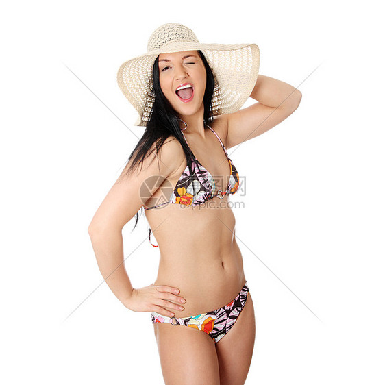 穿比基尼的夏月年轻女子女性青年棕褐色冒充游泳衣旅行魅力太阳旅游身体图片
