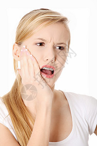 年轻女人有牙痛失败金发疾病成人女性灾难焦虑挫折卫生牙医图片