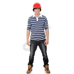 青年工匠安全帽牛仔裤安全工程师控制器植物商业工人建筑师职业图片