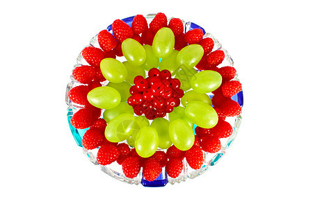 水果混合盘子覆盆子玻璃白色食物红色绿色浆果甜点蓝色图片