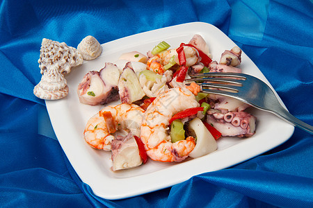 海产海鲜面条美食贝类食物沙拉情调异国小吃树叶白色章鱼图片