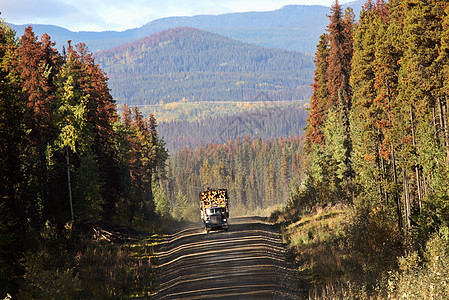 在美丽的不列颠哥伦比亚省接近伐木卡车的情况图片