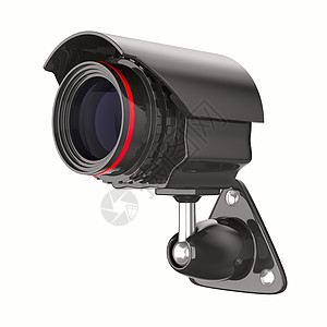 白色背景上的安全摄像头 孤立的 3D 图像光学插图警报电路电子预防凸轮相机防御电视图片