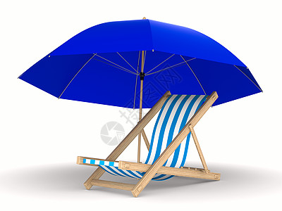白色背景的甲板和阳伞 孤立的 3D 图像木板沙发旅游休息长椅怠速假期享受躺椅扶手椅图片