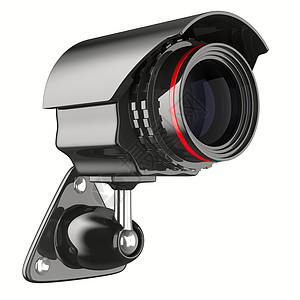 白色背景上的安全摄像头 孤立的 3D 图像防御警报相机插图监视器镜片黑色间谍警卫隐私图片