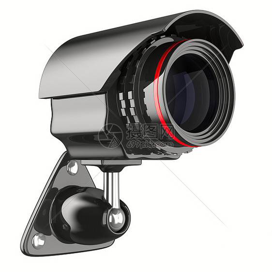 白色背景上的安全摄像头 孤立的 3D 图像防御警报相机插图监视器镜片黑色间谍警卫隐私图片