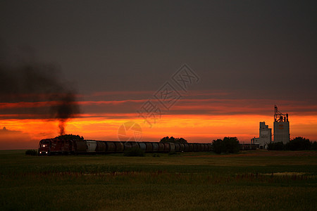 日落时 火车经过萨斯喀彻温省眼眉图片