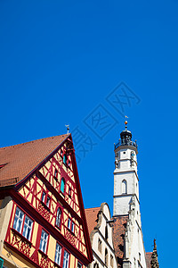 德国蓝色山墙房子建筑木结构图片