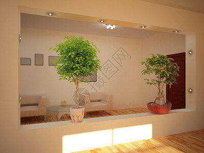 内设二百一十七渲染房间公寓植物插图聚光灯窗户吊灯木地板用餐图片