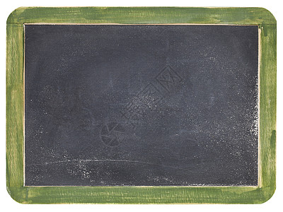 旧黑板灰尘绿色白色裂缝空白框架木头粉笔石板背景图片