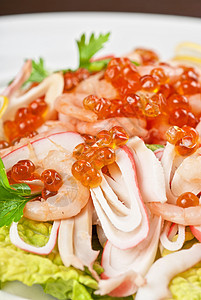 海沙拉餐厅奢华鱿鱼鱼子食物草药午餐水果美食盘子图片