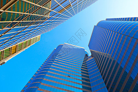 办公大楼金融建造城市商业中心蓝色玻璃景观摩天大楼办公室图片