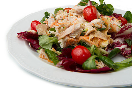 鸡鸡沙拉午餐盘子香脂玉米营养食物条纹绿色家禽饮食图片
